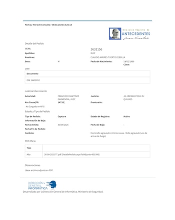 La ficha de antecedentes del