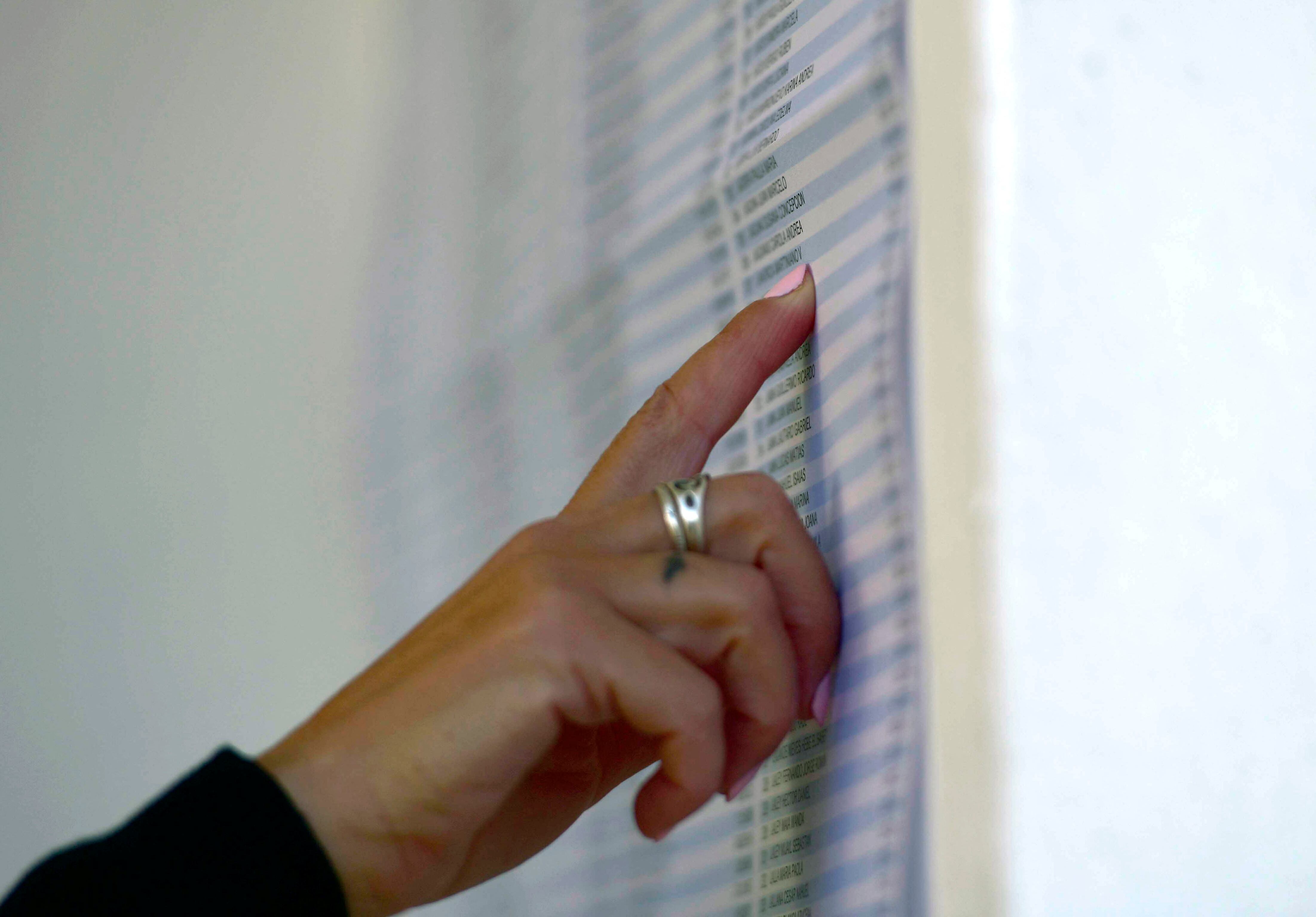 A voter checks the electoral register during provincial legislative election, in La Plata, Buenos Aires province, on September 7, 2025. Voters in Buenos Aires take part in provincial polls which represent the first major test of President Javier Milei's support since he took office in December 2023 on a promise to revive Argentina's ailing economy by slashing public spending and red tape. (Photo by AFP)