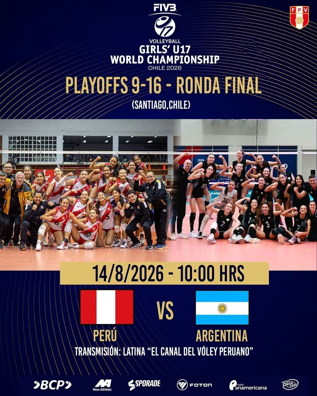 Perú enfrentará a Argentina por el Mundial Sub 17 de vóley 2026. (FPV)