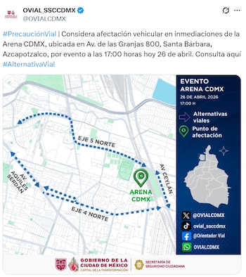 Considera afectación vehicular en los alrededores de la Arena CDMX, ubicada en Avenida de las Granjas 800, Santa Bárbara, Azcapotzalco (captura de pantalla)