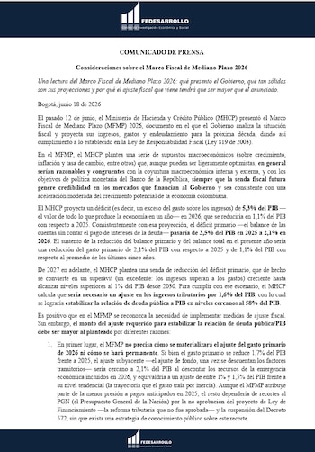 Fedesarrollo ve la necesidad de que el próximo Gobierno haga un ajuste mayor al proyectado en el Marco Fiscal de Mediano Plazo - crédito Fedesarrollo