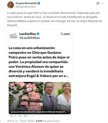 Las declaraciones de Ángela Benedetti generaron cuestionamientos sobre la cercanía entre Adriana Mejía y el círculo familiar de Verónica Alcocer - crédito @AngelaBenedet/X
