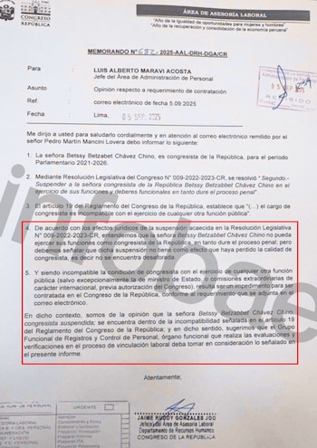 Informe del área laboral del Congreso.