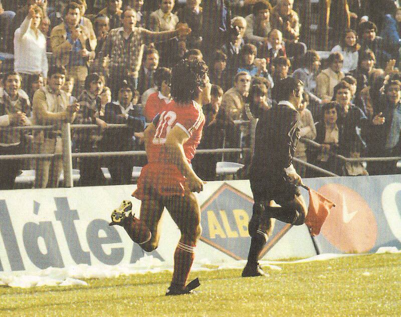 El festejo luego de su tercer gol