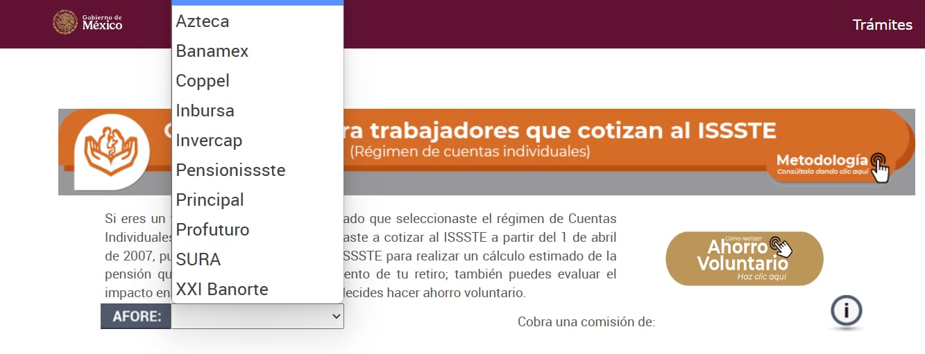 Deberás seleccionar tu AFORE.