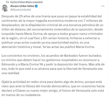 Esto sostuvo Álvaro Uribe Vélez