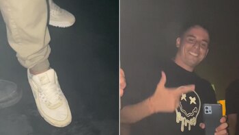 Un joven en un boliche muestra un calcetín con los resultados de Argentina en el Mundial de Qatar 2022, recordando la victoria 3-0 contra Croacia en las semifinales (TikTok)