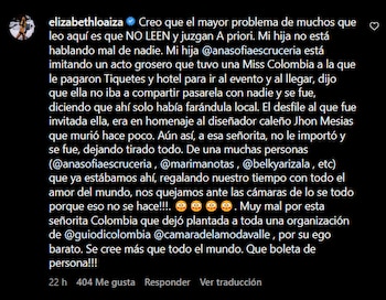Este fue el comentario que Loaiza hizo en la publicación de Lo sé todo y con el cual defendió a su hija de las feroces críticas que recibió | Captura de pantalla Instagram