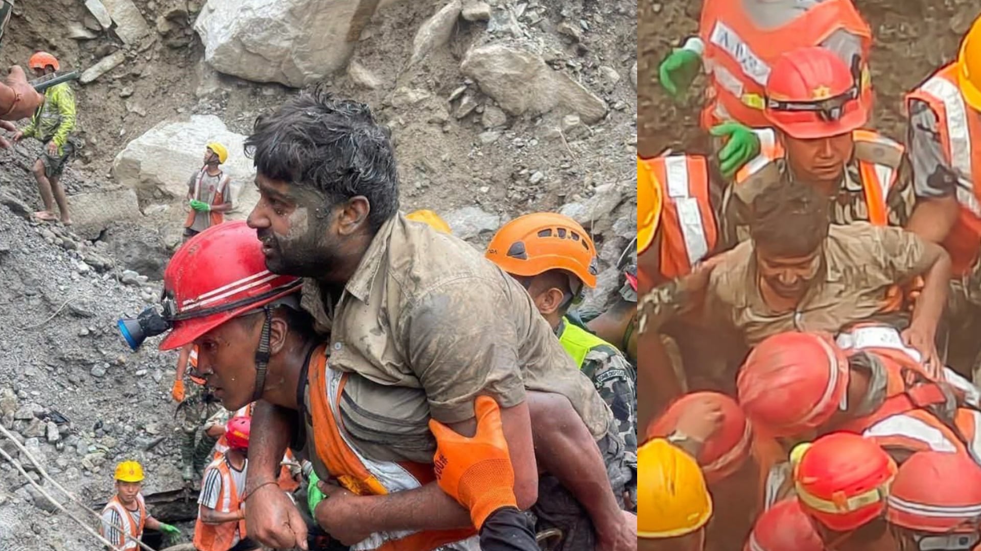 Sanjay Sah, uno de los 2 trabajadores hallados con vida este viernes en un túnel sepultado por la riada de barro y escombros en Nepal (X)