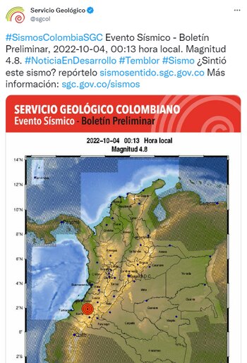 Fuerte temblor sacudió el departamento de Nariño este martes | Captura de pantalla