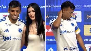 Fue presentando en su nuevo club, invitó a su pareja a la foto oficial y un incómodo gesto dio la vuelta al mundo