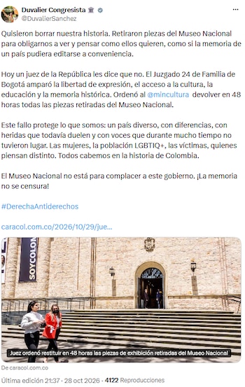 Duvalier Sánchez habló de una disputa por la memoria histórica - crédito @DuvalierSanchez/X