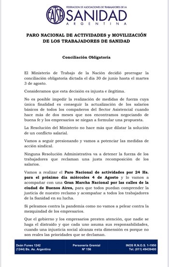 El Ministerio de Trabajo prorrogó