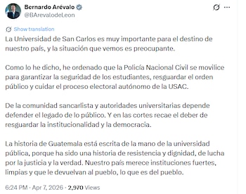 Postura del presidente de Guatemala Bernardo Arévalo ante crisis en la USAC. (Cortesía: Bernardo Arévalo)