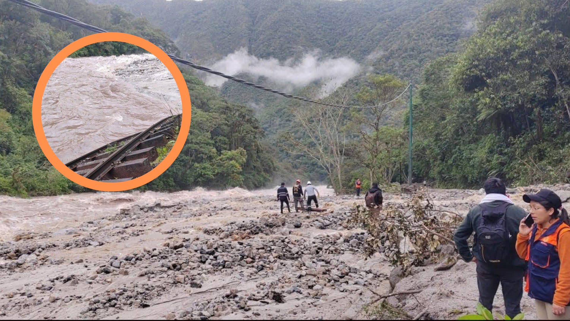 Huaico afecta tramo ferroviario secundario entre Aguas Calientes y la Hidroeléctrica. (Compoición: Infobae)