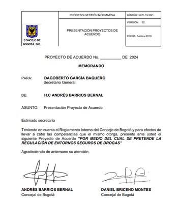 Primera página proyecto Acuerdo consumo