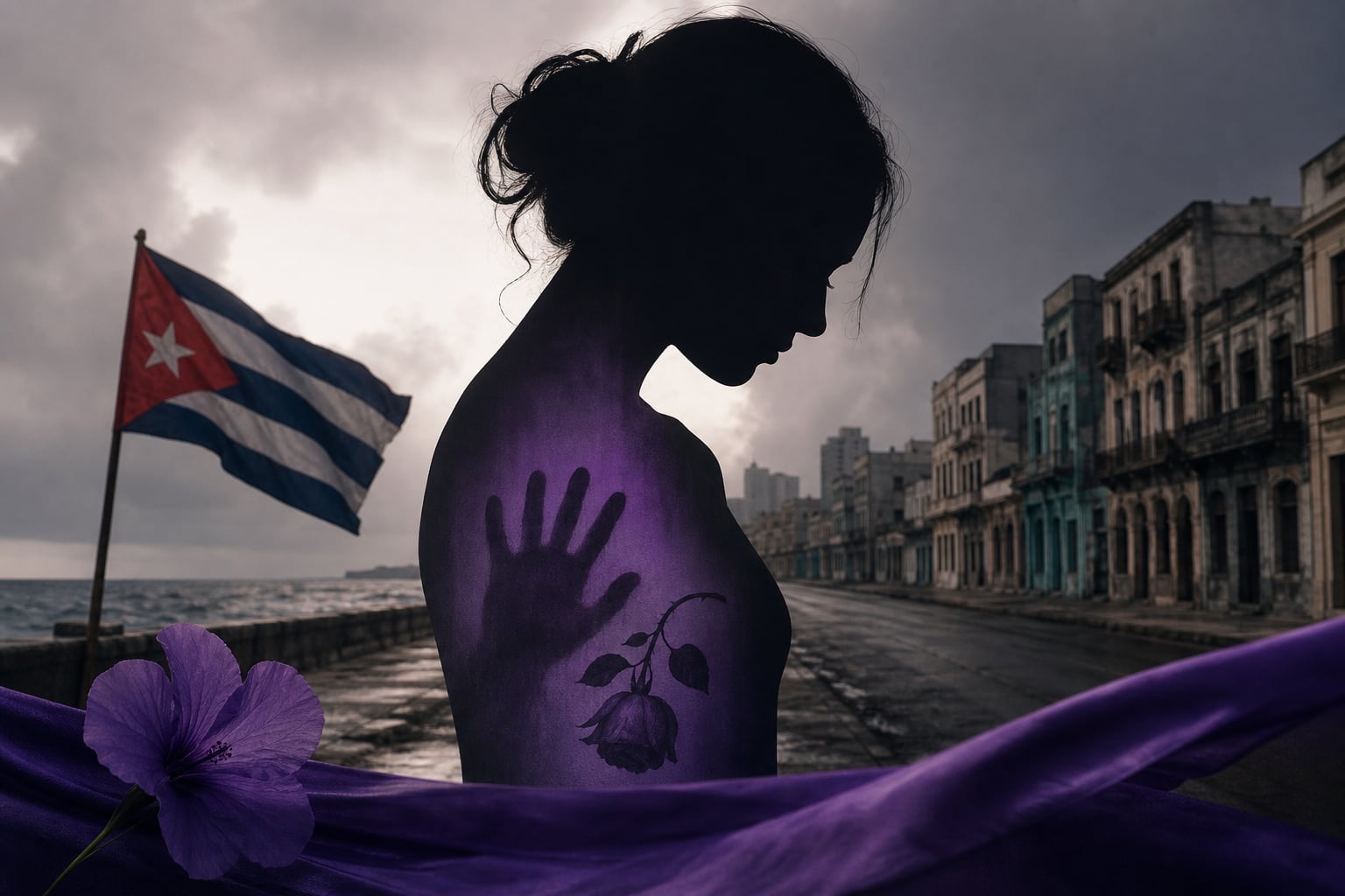 Una silueta femenina frente al malecón de La Habana evoca la situación de los feminicidios y la violencia de género en Cuba. (Imagen Ilustrativa Infobae)
