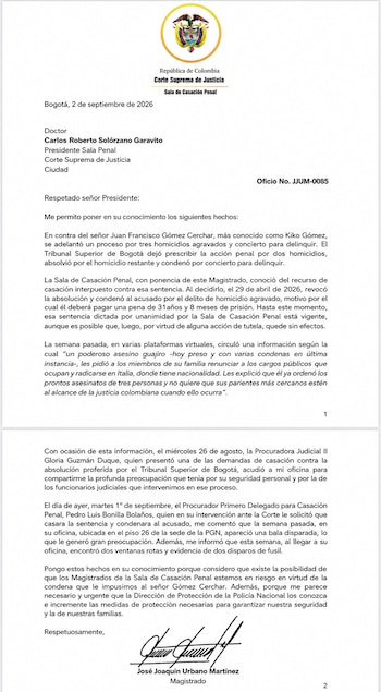 Carta magistrado sobre amenazas