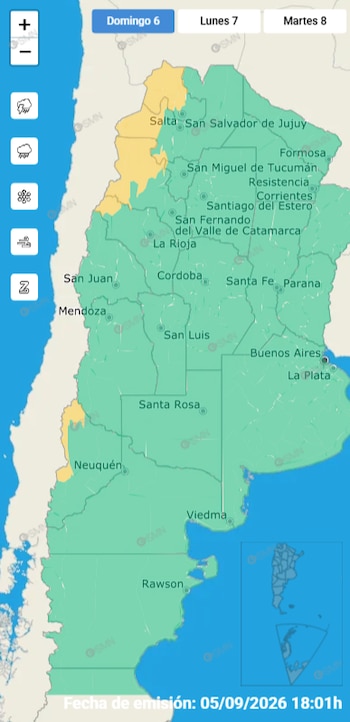 Alerta amarilla por viento para sectores de Jujuy, Salta, Catamarca, La Rioja y Neuquén