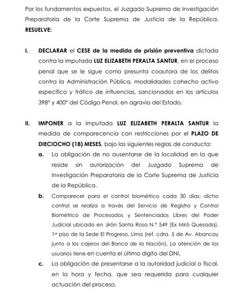 Resolución que ordena la libertad