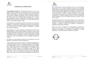 pronunciamiento del concesionario Metro Línea