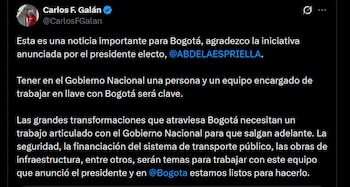 Carlos Fernando Galán - crédito @CarlosFGalan/X