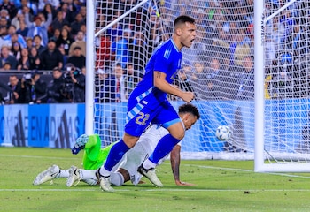 Lautaro Martínez anotó un gol ante Costa Rica un amistoso en Los Ángeles, previo al inicio de la Copa América 2024 (EFE/Ariana Ruiz)