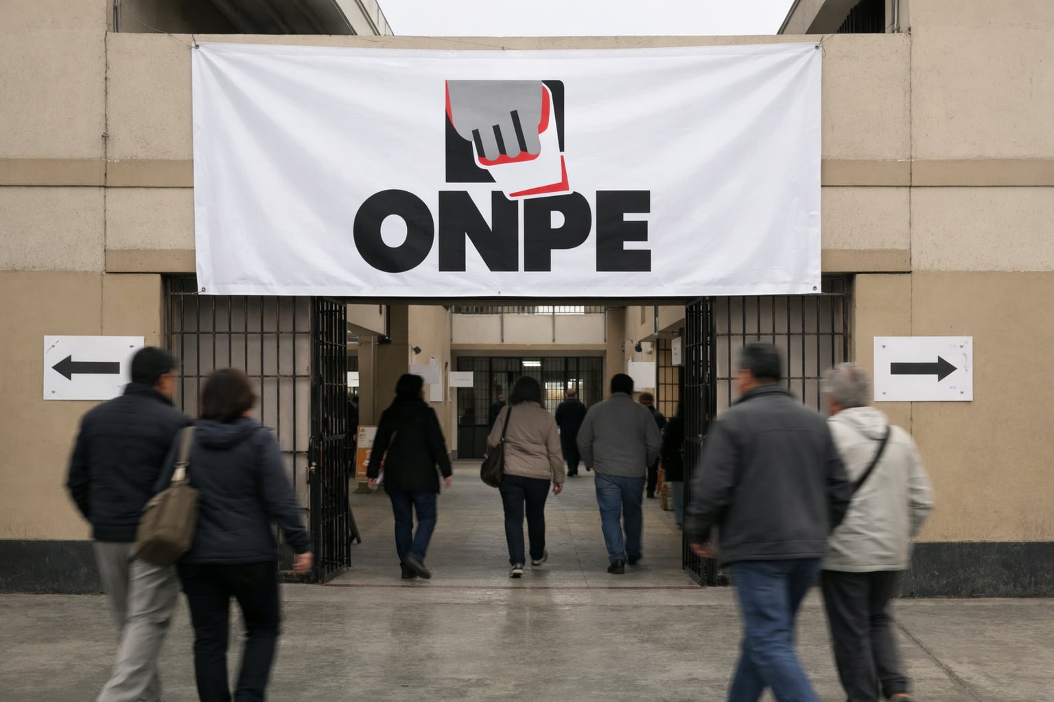 Ciudadanos ingresan a un local de votación en Lima, Perú, bajo un gran cartel de la ONPE que identifica el centro, marcando el inicio de una jornada electoral ordenada y concurrida. (Imagen Ilustrativa Infobae)