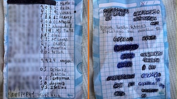 Papel encontrado con anotaciones clave,