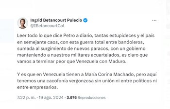 Ingrid Betancourt expresó su preocupación por la gestión de Gustavo Petro, afirmando que Colombia podría terminar en una situación similar a la de Venezuela - crédito @IBetancourtCol/X