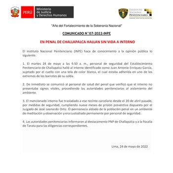 Comunicado INPE sobre suicidio del