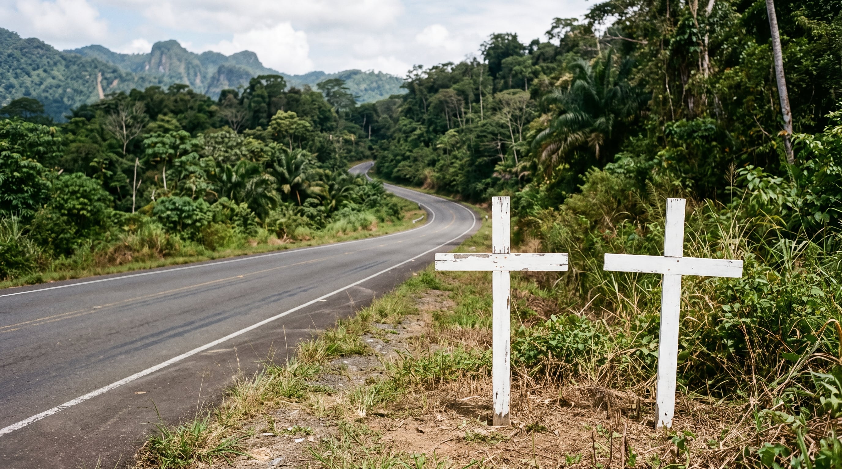 Dos cruces de madera permanecen a la orilla de una carretera en Panamá como señal de un accidente vial registrado en la zona. (Imagen Ilustrativa Infobae)