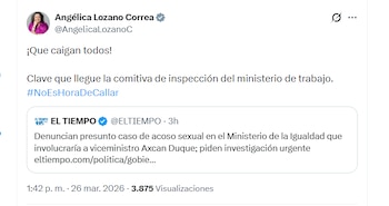 La congresista Angélica Lozano Correa pidió al Ministerio de Trabajo investigar la denuncia de acoso sexual contra Acxan Duque Gamez - crédito @AngelicaLozanoC/X