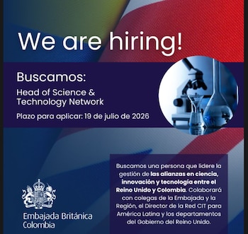 El cargo principal en la Embajada Británica en Colombia exige experiencia en tecnologías emergentes, clima, energía, salud, espacio y seguridad - crédito Embajada Británica en Colombia