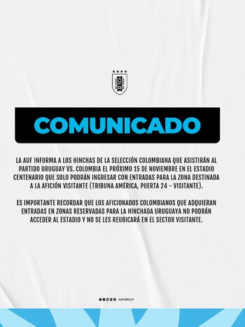 Hinchas de Colombia solo podrán comprar boletería para su espacio asignado, por decisión de las autoridades locales - crédito AUF