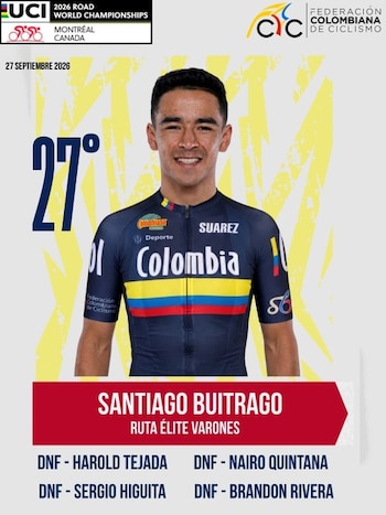 Santiago Buitrago fue el mejor colombiano en el Mundial de Ciclismo de Ruta en Montreal, Canadá - crédito Federación Colombiana de Fútbol
