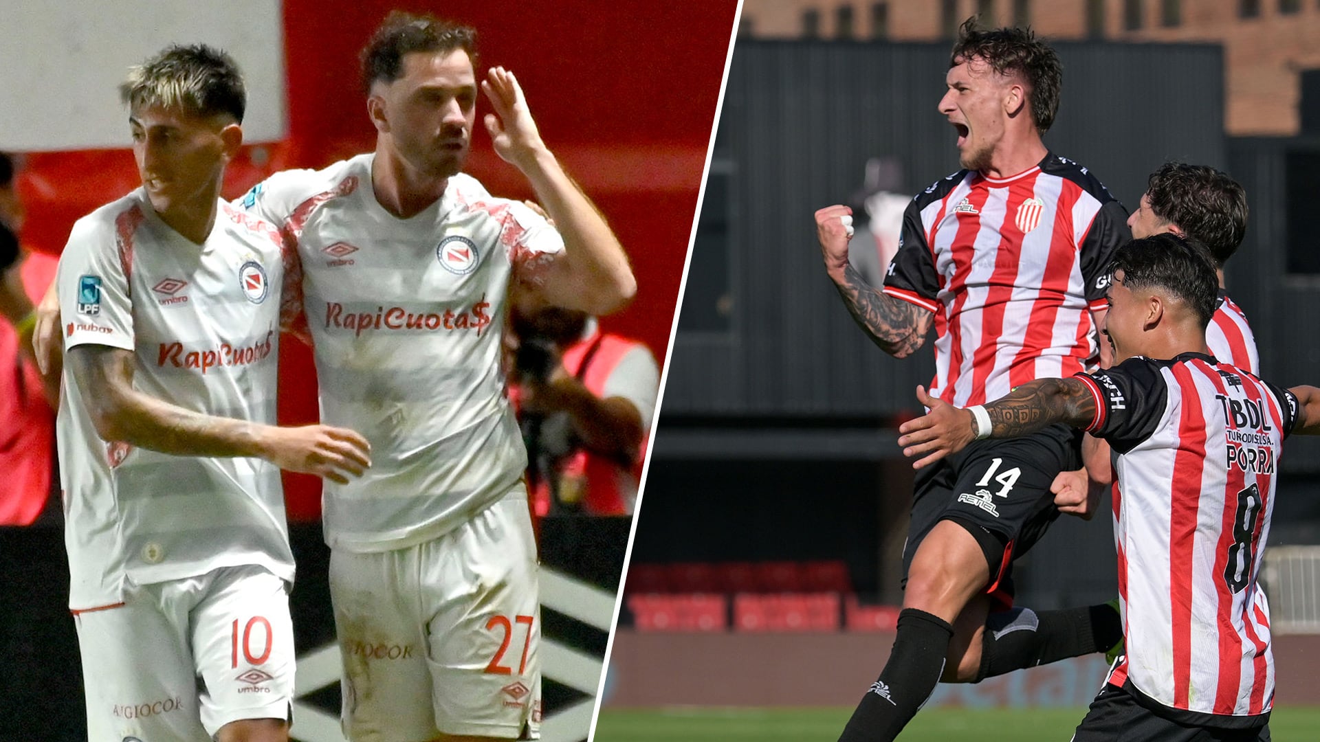 Jugadores de Argentinos Juniors y Barracas Central celebran en partidos previos, anticipando su próximo enfrentamiento en el Torneo Apertura de la Liga Profesional Argentina.