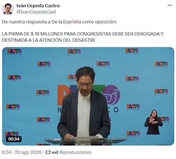 Iván Cepeda pidió derogar prima a congresistas tras crisis del terremoto - crédito @IvanCepedaCast/X
