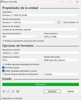Preparar un USB para instalar Windows 11 con Rufus.