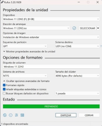 Preparar un USB para instalar Windows 11 con Rufus.