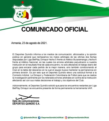 Deportes Quindío presentó un fuerte