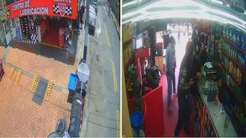 Cinco hombres, tres de ellos armados, entraron al comercio de Bosa y cometieron el robo en cerca de 24 segundos - crédito Captura video