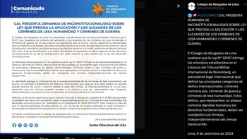 Comunicado que compartió el Colegio de Abogados de Lima. Foto: X