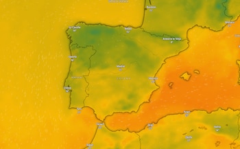 Mapa de las temperaturas de España este 2 de octubre. (Windy)