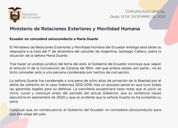 El comunicado oficial de la