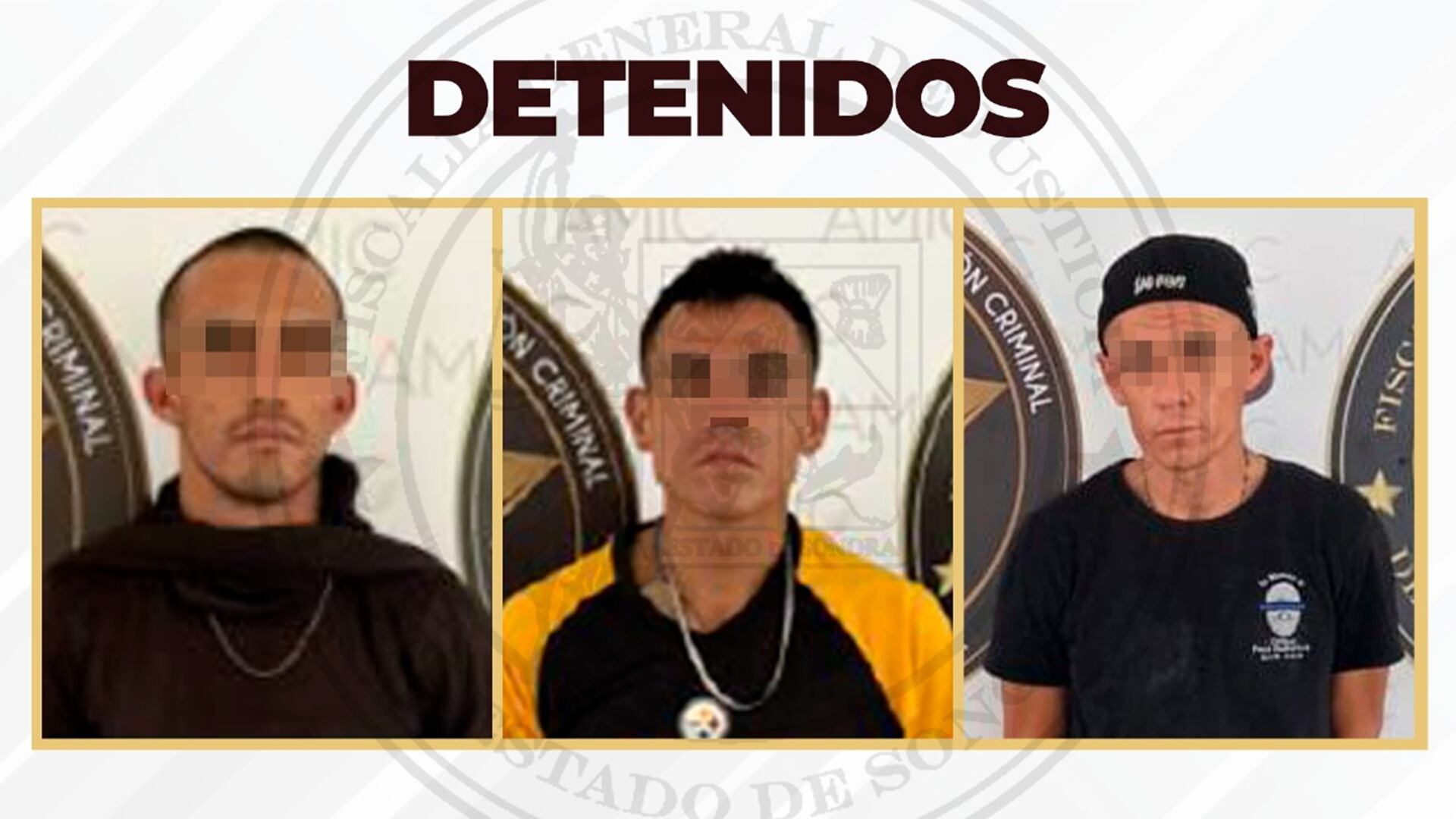 La Fiscalía de Sonora anunció la detención de Ramsés Damián, uno de sus operadores y un tercer hombre que se encontraba con el líder de la célula delictiva.Foto: FGJES