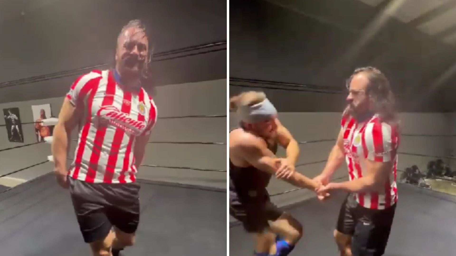 Luchador de la WWE sorprende a los fans de Chivas al entrenar en el ring con el jersey puesto