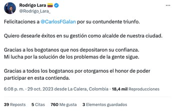 Rodrigo Lara felicitó a Carlos