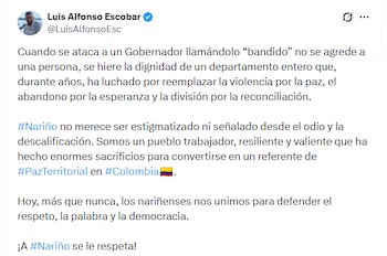 El Gobernador de Nariño rechazó las denuncias de Abelardo de la Espriella en su contra - crédito @LuisAlfonsoEsc/X