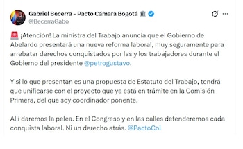 Gabriel Becerra, representante a la Cámara, aseguró que el proyecto tendrá que unificarse con otra iniciativa que ya está en trámite en la Comisión Primera de la Cámara - crédito @BecerraGabo/X